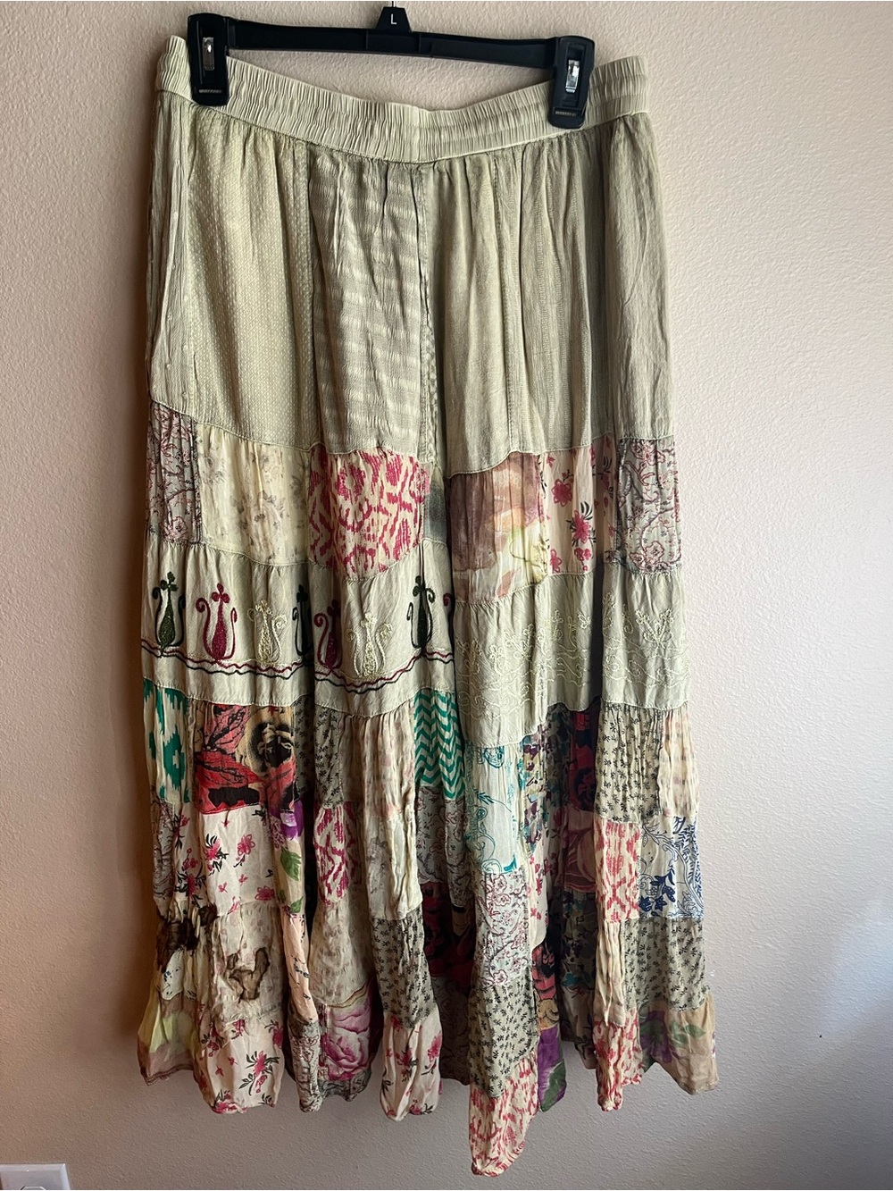 Women's Bohemian Wide Leg Patchwork Pants - Cream Multi - Picture 5 of 5